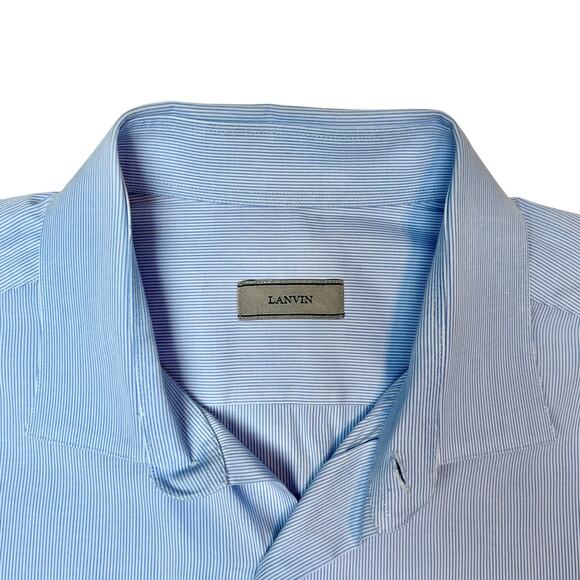 LANVIN Dress Shirt Long Sleeve Button Up Blue Men's 40, 15 3/4 Made in Italy - Picture 3 of 10
